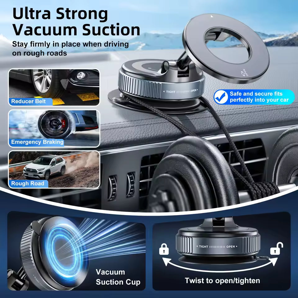 Vacuum Magnetic Mobile Holder for 360° Adjustable, Pocket Size Foldable