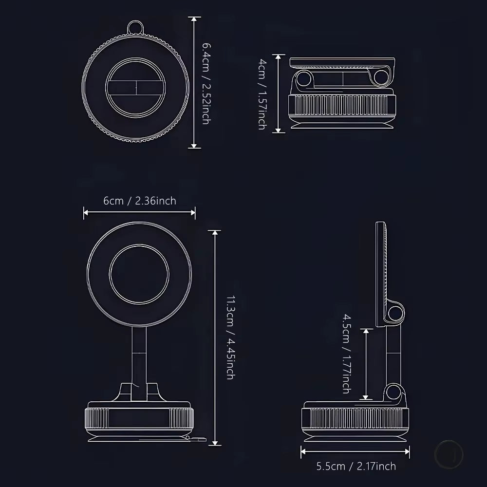 Vacuum Magnetic Mobile Holder for 360° Adjustable, Pocket Size Foldable